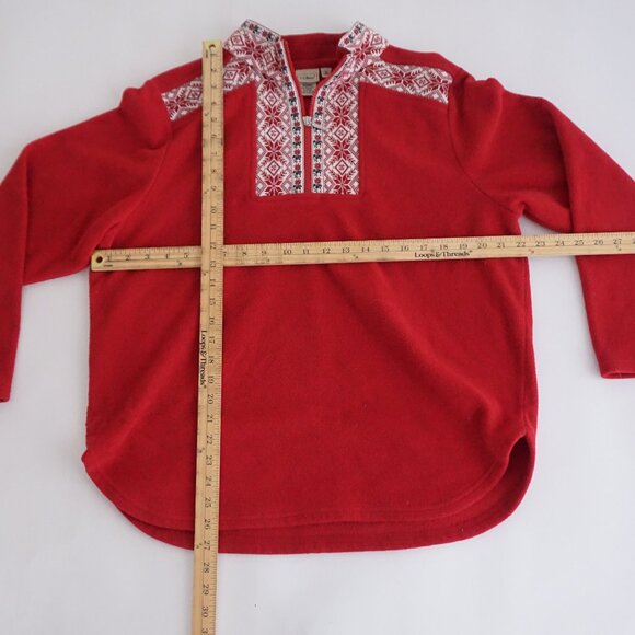 Vintage L.L. Bean Red Fleece Snowflake Trim Pullover Cabincore Après Ski L - Picture 3 of 9